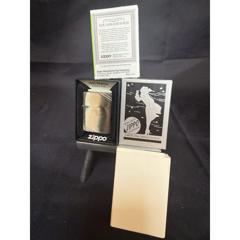 Zippo 1935 Replica Lighter with Slashes Brushed Chrome in Box 2993